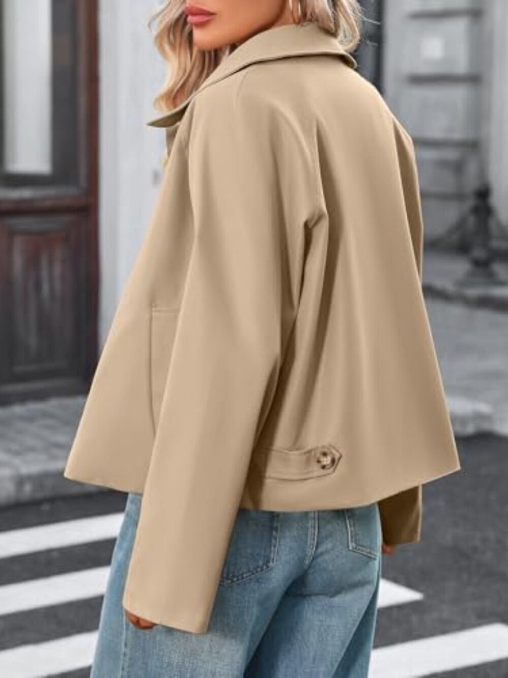 ๐ Women Crop Trench Coat Single Breasted Check Lining Lightweight Barn Jackets - Picture 2 of 6